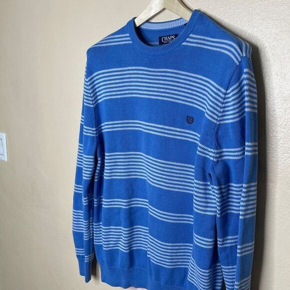 Chaps Mens Blue and White Striped Crew Neck Sweater Size L - Picture 3 of 8